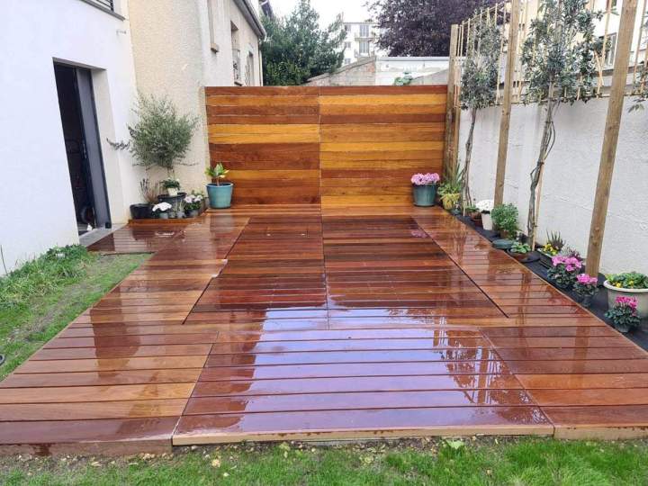 Terrasse avec clôture en bois exotique, Montfermeil